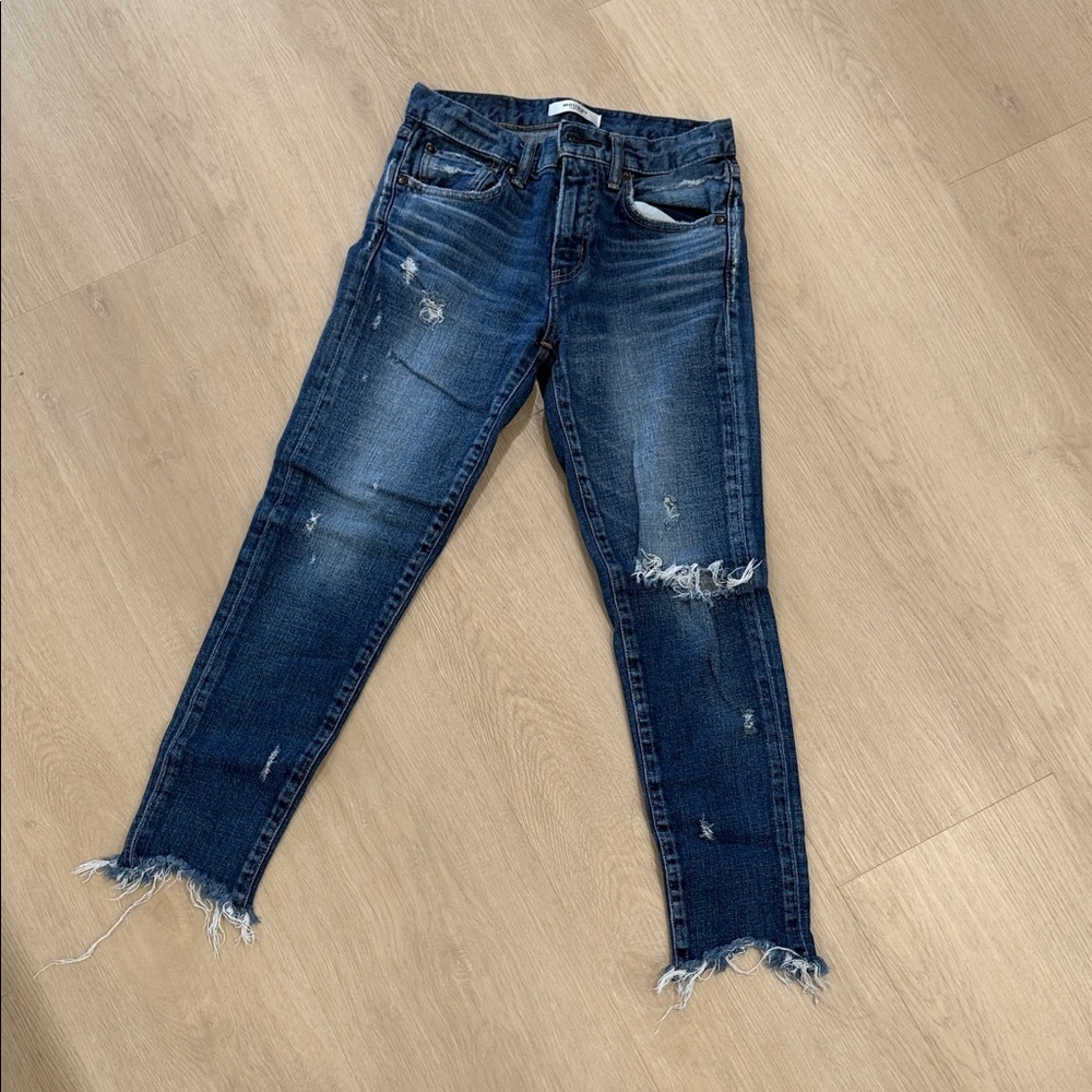 Moussy Dark Blue Distressed Skinny Jeans